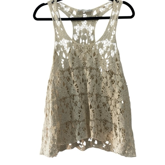 Solitaire Ravi Khosla Boho Chic Woodstock 60s  crochet Beige Tank size M(32) - Picture 1 of 7